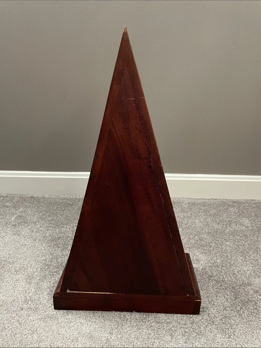 Hand-Carved Pyramid Wooden Jewelry Chest - Brown
